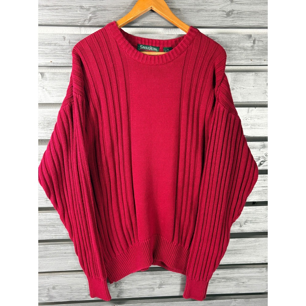 Savile Row Mens Red Ribbed Knit Crewneck Sweater Heavy 100% Cotton M vtg 90s y2k
